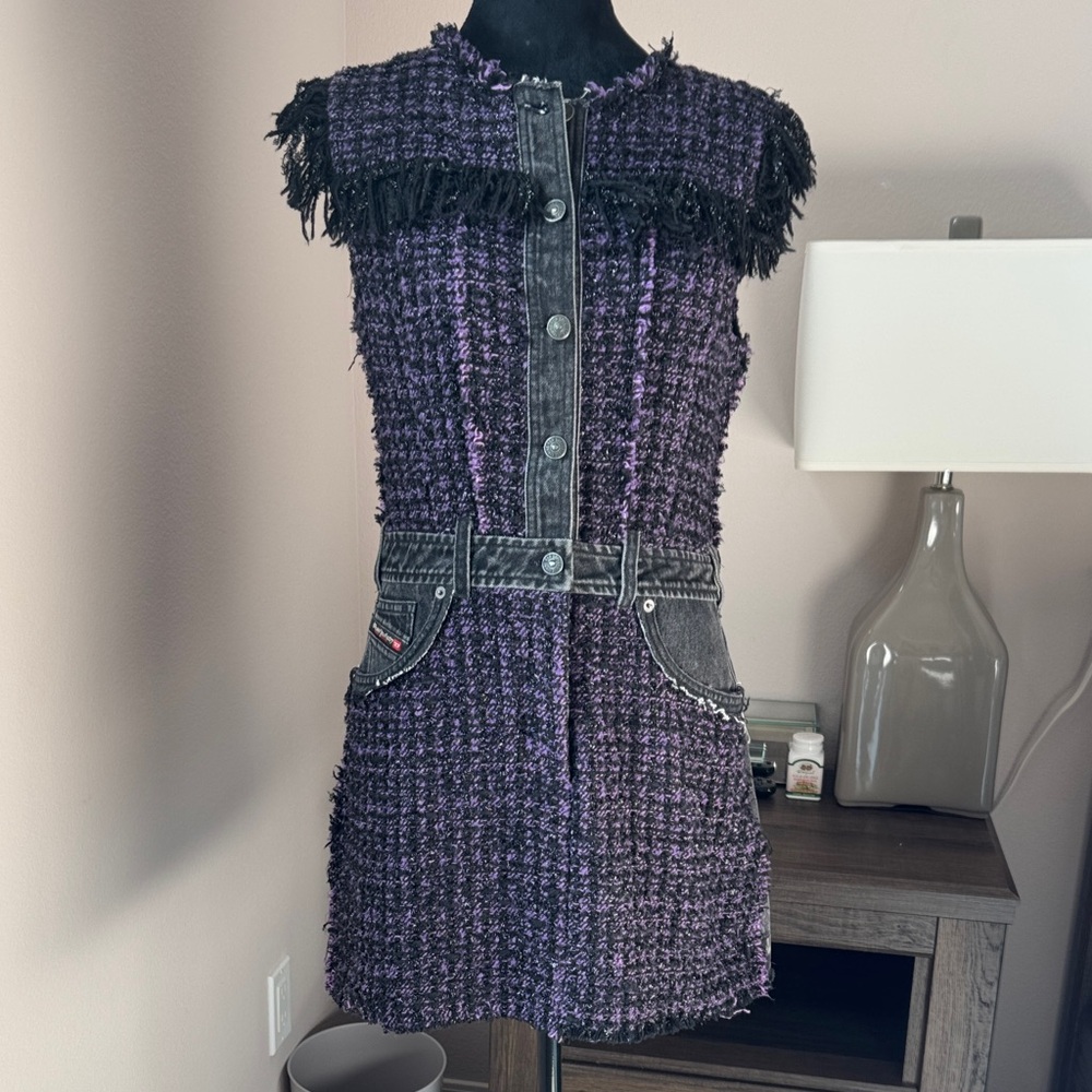 Diesel Black and Purple Tweed Dress